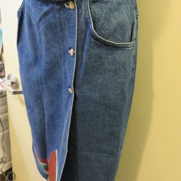 VINT DENIM JEAN SKIRT  WATERMELON DESIGN, 8 PETITE - Picture 4 of 6